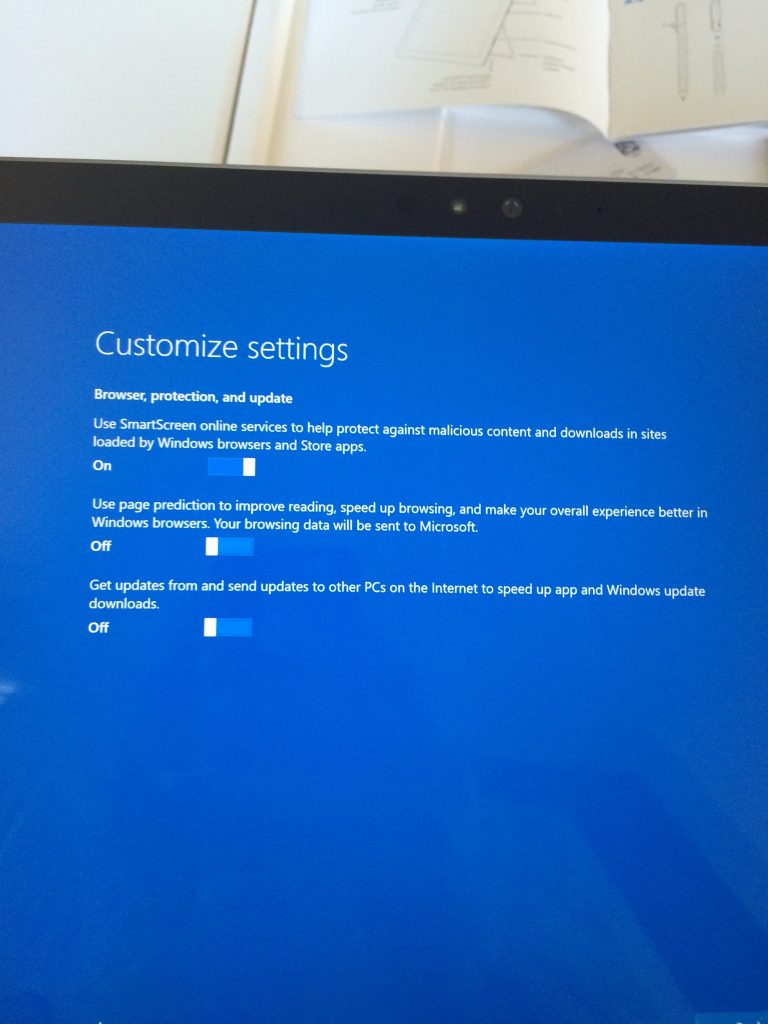All of these switches, of course, default to on. I might have turned on the "typing data" one to let the screen keyboard autocorrect better, but I'm really not intending to be doing a lot of typing on this thing.