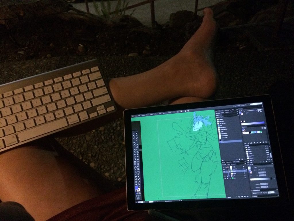 sitting in a chair outside on Wednesday night, balancing keyboard and Surface on my legs.